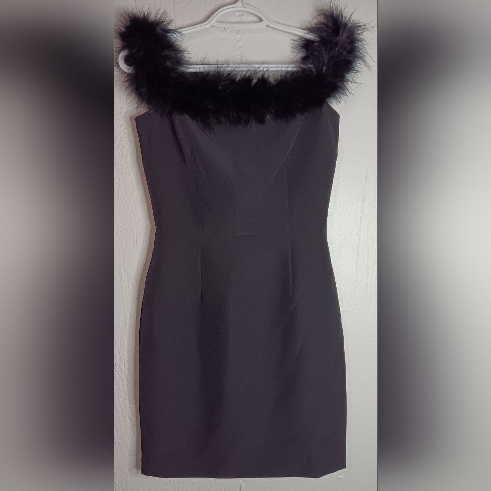Gianni Bini mini black dress with feathers